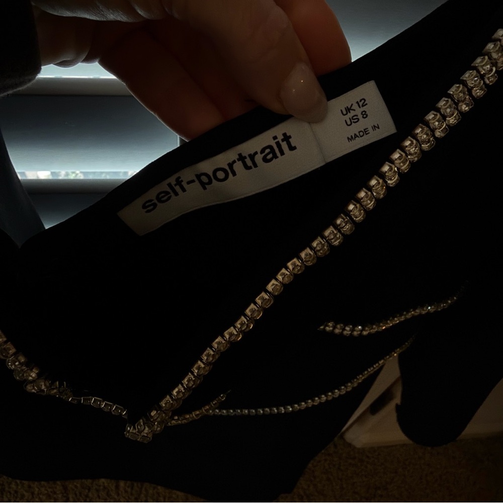 Self Portrait Black Crepe Diamante Detail Mini Dress, Size 8 - Picture 12 of 13